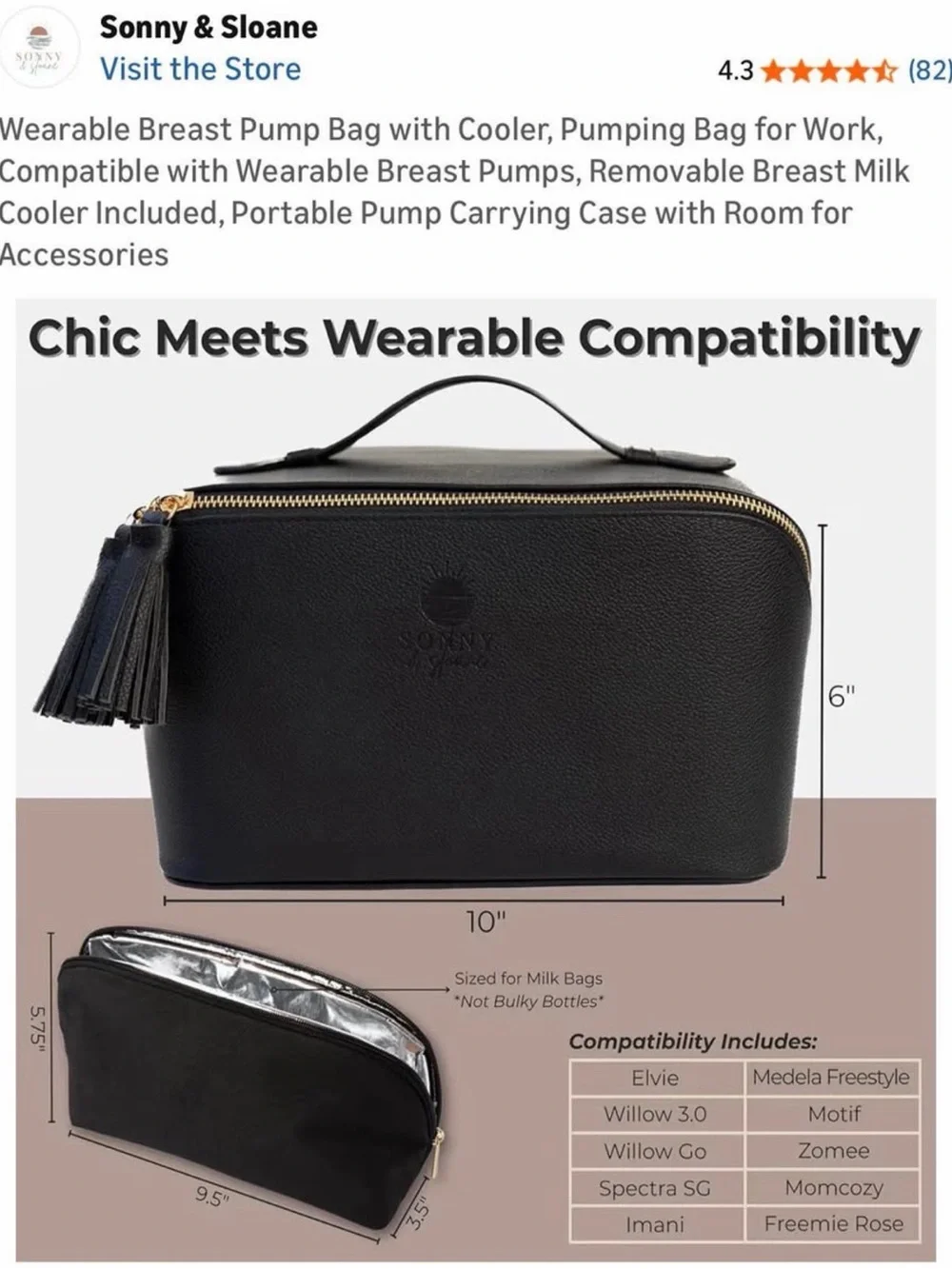 Black Wearable Breast Pump Cooler Bag